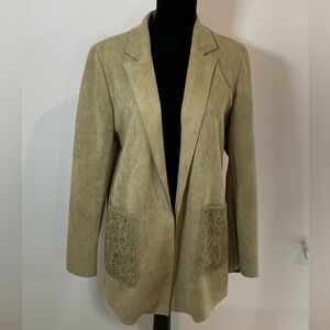 Solitaire Anthropologie Women's Faux Suede Open Jacket Olive Green Size Small